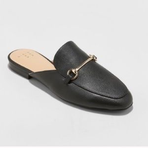 Black and Gold Mule Loafers